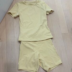 Soft Yellow Short Sleeve Top & Bike Shorts Set